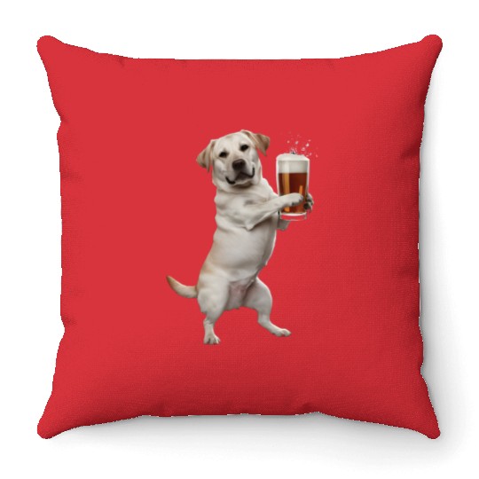 Labrador Drinking Beer Realistic Throw Pillows