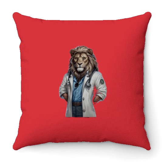 the lion doctor Throw Pillows
