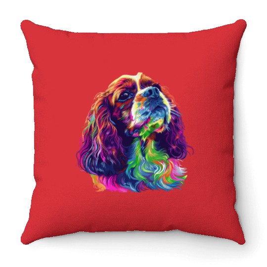Cavalier King Charles Spaniel Illustration Rainbow Throw Pillows