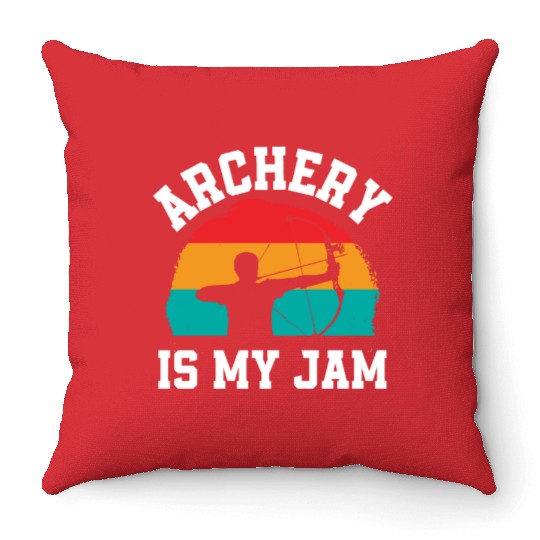 Retro Bow Archery Is My Hobby Throw Pillows