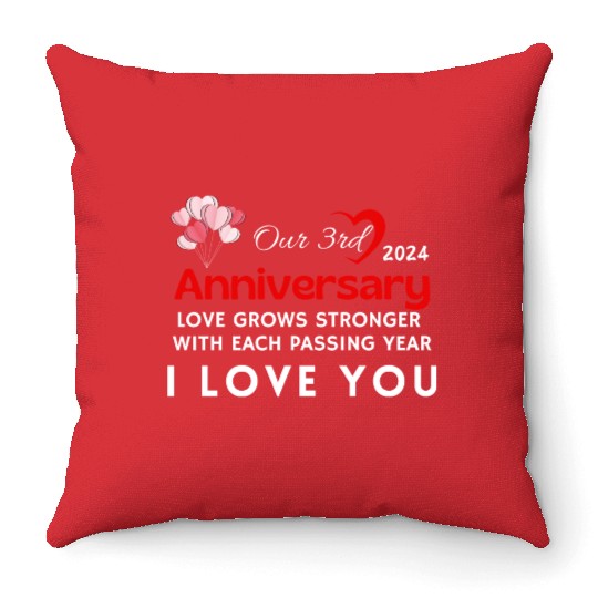 3th Anniversary I Love You Throw Pillows