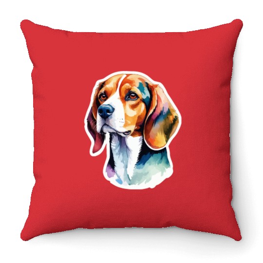 Beagle Watercolor Throw Pillows