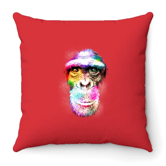 Colorful Retro Realistic Monkey Face Funny Graphic Throw Pillows