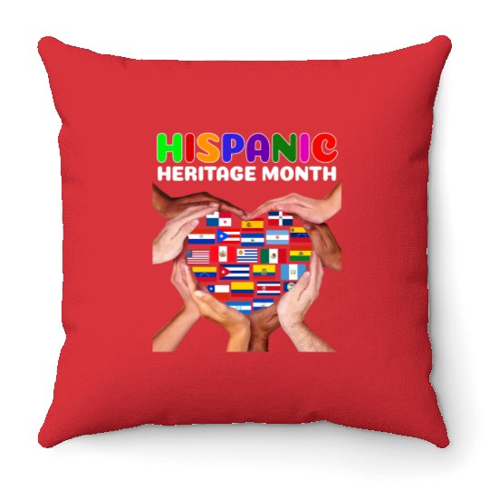 Hispanic Heritage Month All Countries Heart Hands Throw Pillows