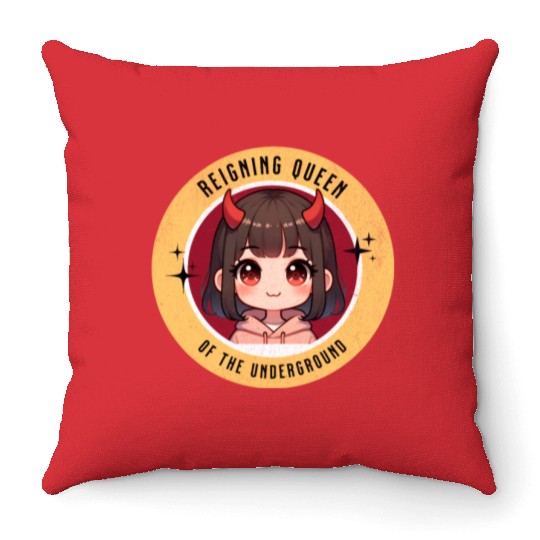 Queen of underground mean girl cute kawaii design Throw Pillows