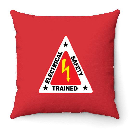 electrical Safety Trained Triangle Warning Sign Throw Pillows