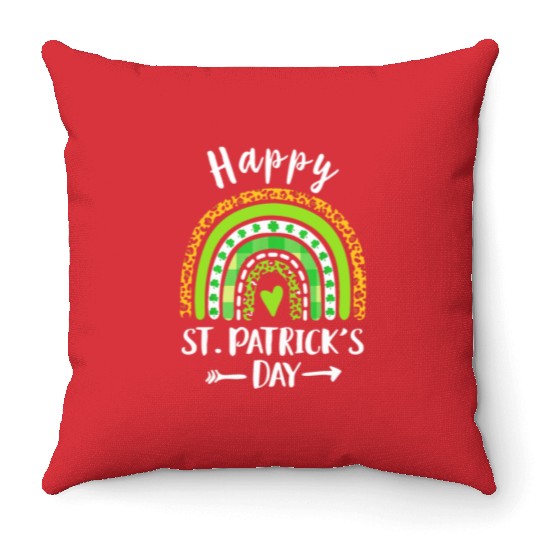 Happy St Patricks Day Rainbow Leopard Print Throw Pillows