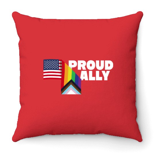 Proud Ally and Proud Patriot USA Flag LGBT Gay Throw Pillows
