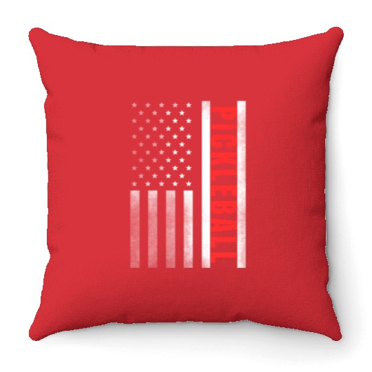 Pickleball Vintage US Flag Proud Pickleball Throw Pillows