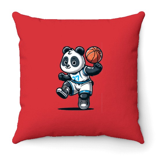Cute Basketball Player Panda Throw Pillows