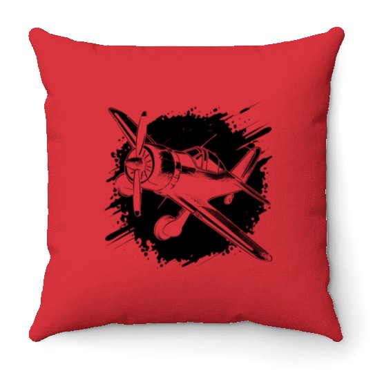 Propeller Aircraft Sketch Throw Pillows
