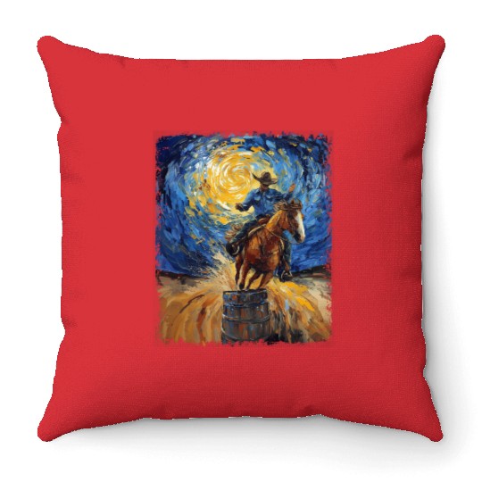 Barrel Racer Barrel Racing Rodeo Starry Night Pain Throw Pillows