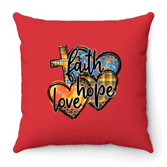 Faith Hope Love Hearts Cross Religion Throw Pillows
