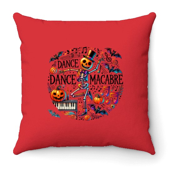 Halloween Skeleton Dance Macabre Scary Pumpkin Throw Pillows