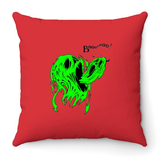 Green Ghost Throw Pillows