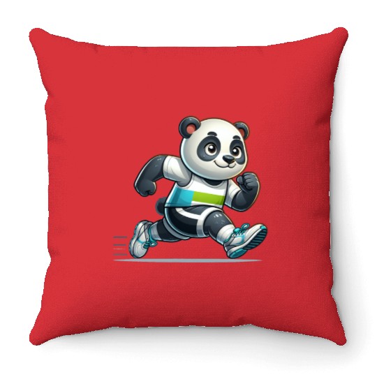 Cute Marathon Runner Panda Throw Pillows
