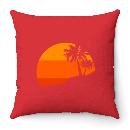 Sunset Palm Trees Retro Tropical Vibes Throw Pillows