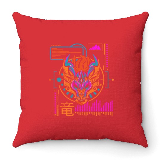Cyberpunk Technology Synthwave Japanese Throw Pillows