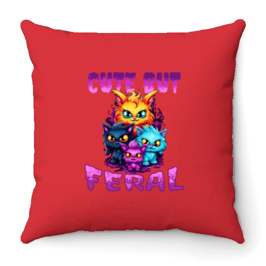 Cute but Feral! Wild Cat Party Concert Cat Lovers Throw Pillows