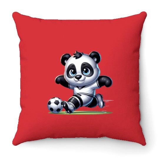 Cute Soccer Player Panda Throw Pillows