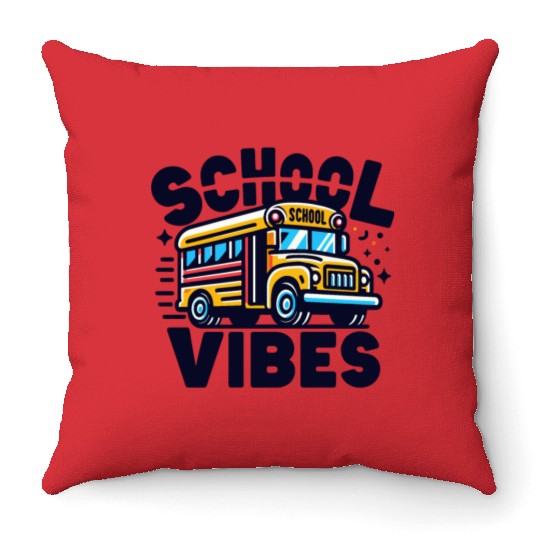 School Vibes Vector Illustration for school bus Throw Pillows