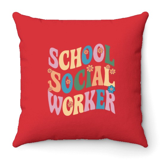 School Social Worker Floral Retro Vibes Throw Pillows