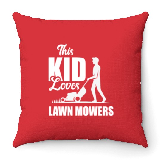 Landscaper Gardener Child Lawn Mowing Throw Pillows