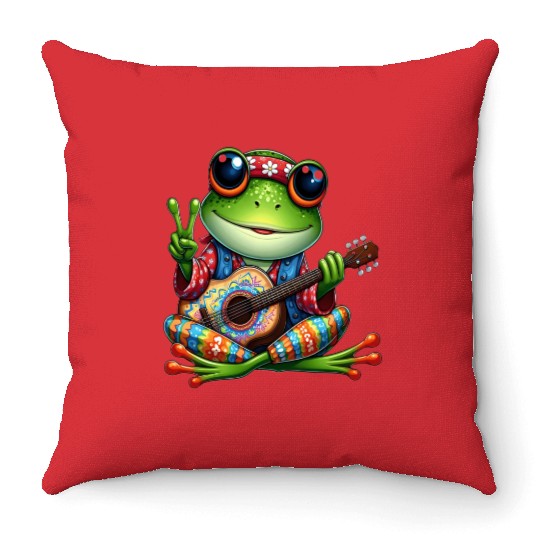Cute Guitar Frog Throw Pillows