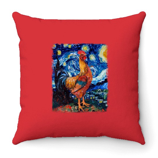 Chicken Farm Farmer Farming Starry Night Painting Throw Pillows