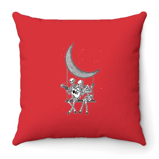 Skeletons Couple Guitar Moon Throw Pillows