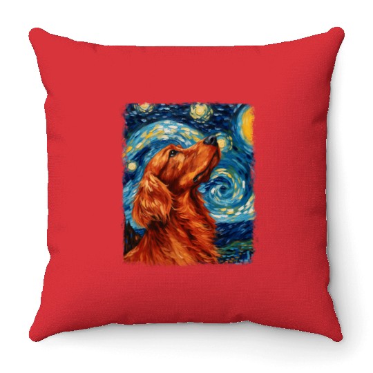 Irish Setter Dog Starry Night Painting Throw Pillows