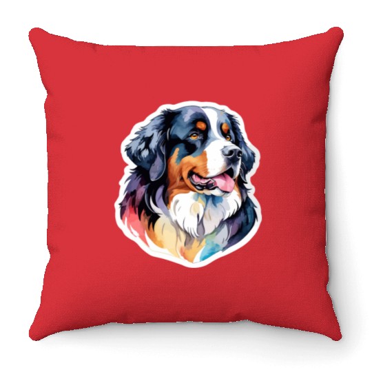 Bernese Mountain Dog Watercolor Throw Pillows