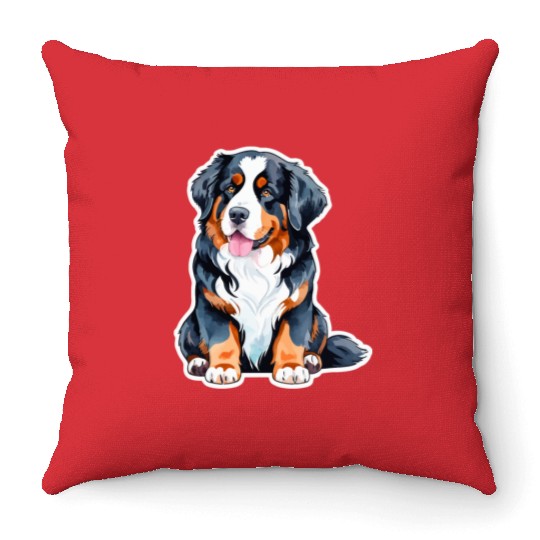 Bernese Mountain Dog Watercolor Throw Pillows