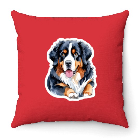 Bernese Mountain Dog Watercolor Throw Pillows