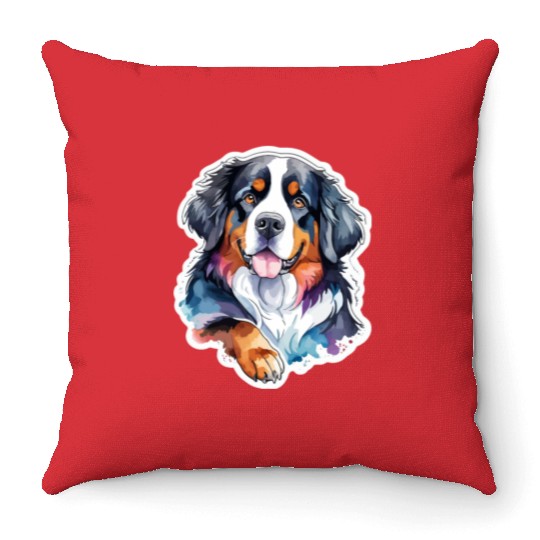 Bernese Mountain Dog Watercolor Throw Pillows