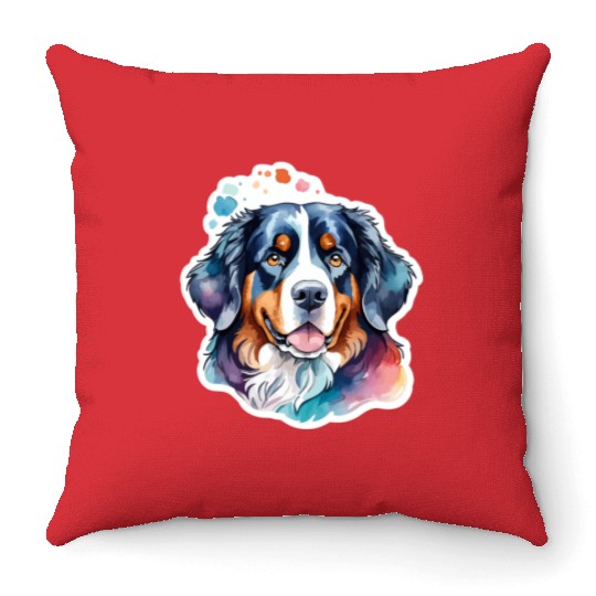 Bernese Mountain Dog Watercolor Throw Pillows