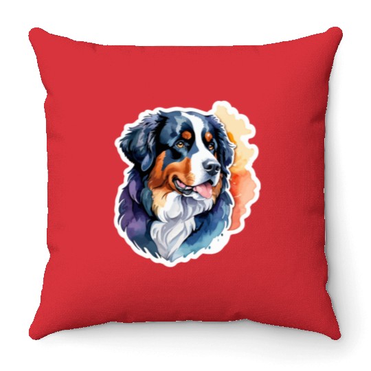 Bernese Mountain Dog Watercolor Throw Pillows