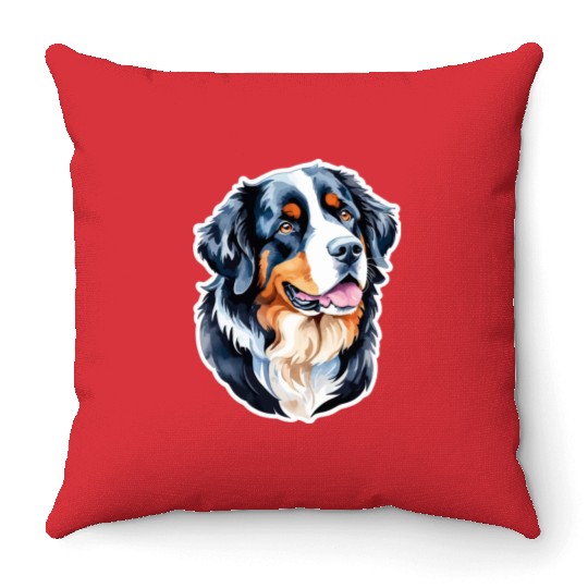 Bernese Mountain Dog Watercolor Throw Pillows