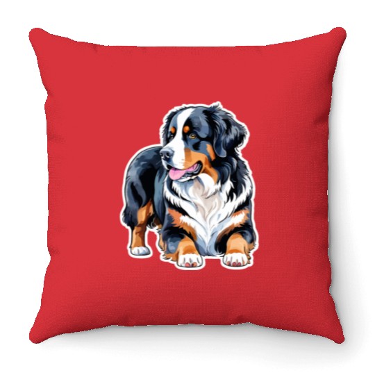 Bernese Mountain Dog Watercolor Throw Pillows