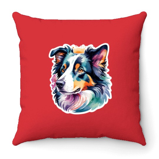 Border Collie Watercolor Throw Pillows