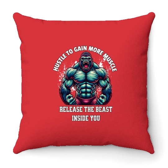 angry gorilla bodybuilding Throw Pillows