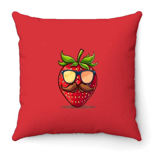Strawberry Sunglasses Mustache Fruits Throw Pillows