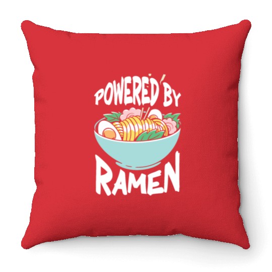 Powered By Ramen Anime Japanese Soup Cup Noodle Throw Pillows