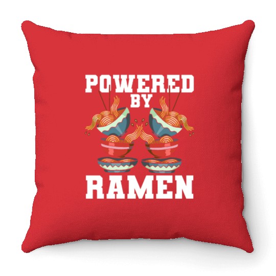 Powered By Ramen Anime Japanese Soup Cup Noodle Throw Pillows