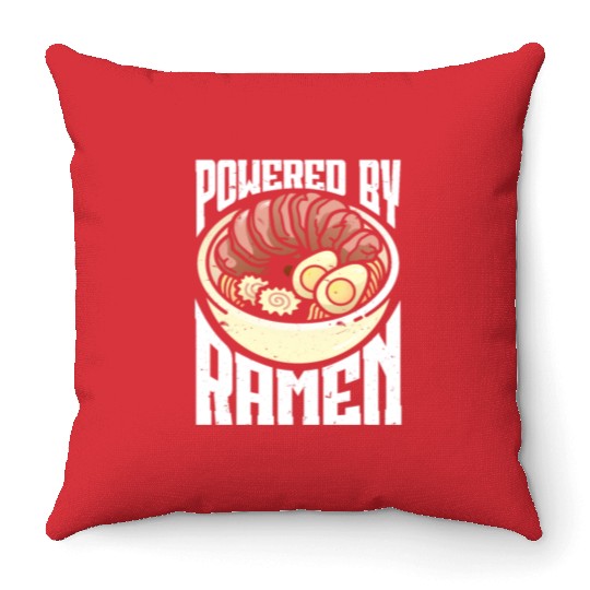 Powered By Ramen Anime Japanese Soup Cup Noodle Throw Pillows
