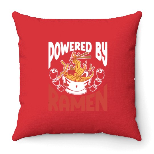 Powered By Ramen Anime Japanese Soup Cup Noodle Throw Pillows