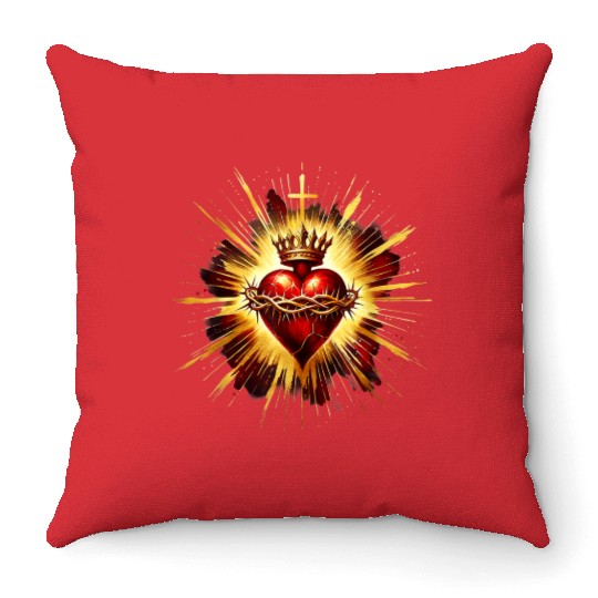 Sacred Heart Jesus Catholic Devotion Throw Pillows