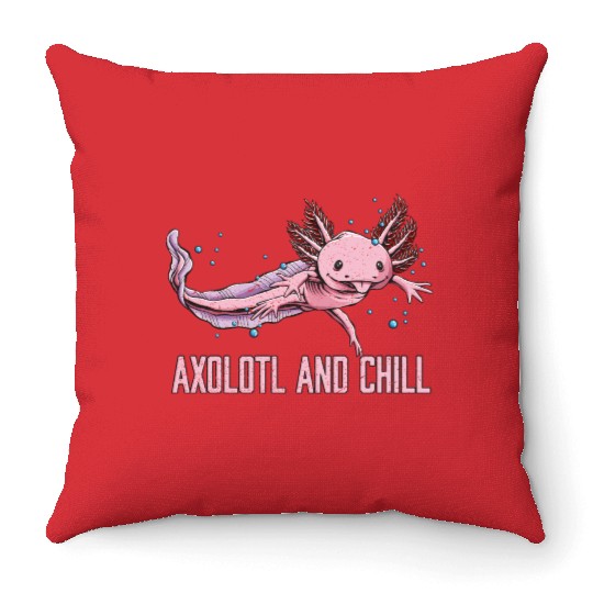 Axolotl and Chill Animal Meme Salamander Animal Pu Throw Pillows