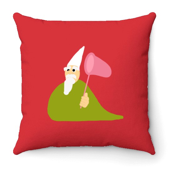 Crawly Gnome Tiny Green Wizard, Funny Green Gnome Throw Pillows
