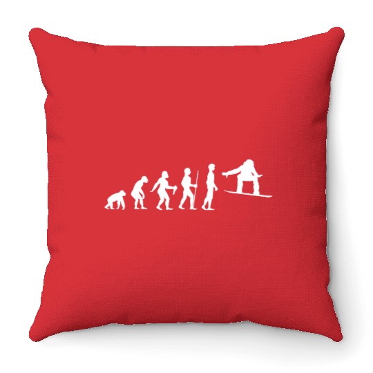 FUNNY HUMAN EVOLUTION TO SNOWBOARDER Throw Pillows